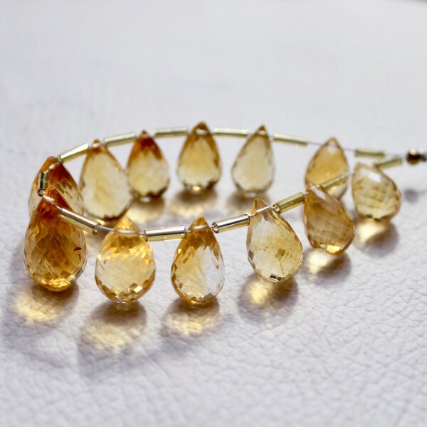 Citrine Faceted Briolette,Teardrop Shape Briolette,Yellow Citrine Drop,Citrine Faceted Drop Shape Briolettes 12x9 To 18x11 mm 91.0 Crt..