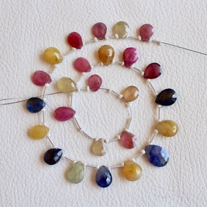 AAA Multi Sapphire Briolette Gemstone Faceted pear shape Beads multi Sapphire Necklace, Sapphire Pear Beads 7x9 mm -- 10x15 mm, 25 Pieces,