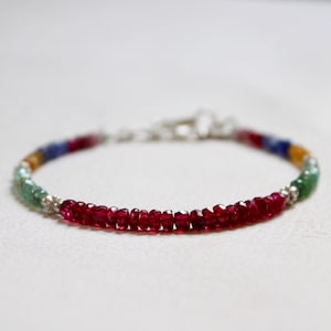 Multi Sapphire Bracelet: Faceted Roundel Beads, 925 Silver Clasp