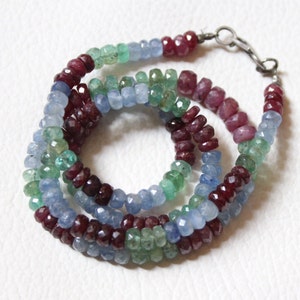 Natural Multi Sapphire Stone Beads Ruby Sapphire Emerald Faceted Rondelle Beads, -5--6- MM,18 Inches,Multi Precious Jewelry Making 126 Cts.