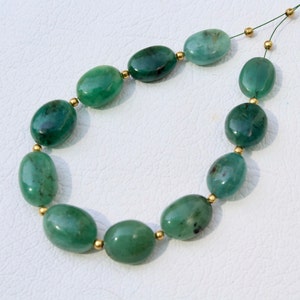 Natural Zambia Emerald Beads: Smooth Oval Strand (11x9 to 13x10MM)