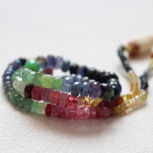 Natural Multi Precious Stone Beads Ruby Sapphire Emerald Faceted Rondelle Beads, -3--7- MM,16 Inches,Multi Precious Jewelry Making 195 Cts.