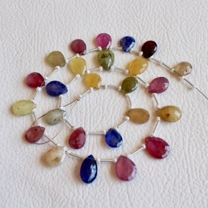 Fabulous Multi Sapphire Briolette Gemstone Faceted pear shape Beads multi Sapphire Necklace,Sapphire Pear Beads 7x10 mm--10x13 mm,25 Pieces