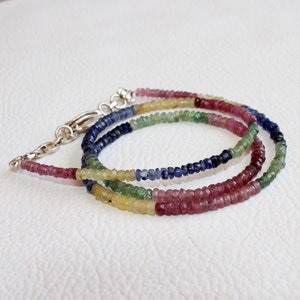 Awesome Multi Sapphire Faceted Rondelle Beads Necklace , 3-mm Sapphire Rondelle Beads, 20 inch Natural Sapphire Beads, 925 Silver Necklace