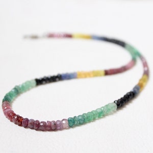 Natural Multi Sapphire Faceted Rondelle Beads, 3--4.5mm Sapphire Rondelle Beads, 18 inch Natural Sapphire Beads, Sapphire Beads , 84 Crt.