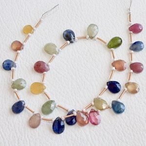 Fantastic Multi Sapphire Briolette Gemstone Faceted pear shape Beads multi Sapphire Necklace,Sapphire Pear Beads 6x8 mm--7x11 mm,25 Pieces