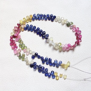 Rare Multi Sapphire Briolette Gemstone Faceted pear shape Beads multi Sapphire Necklace,Sapphire Pear Beads 6x4 mm--7x4-mm, 162 Pcs 136 Crt.