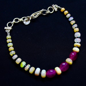 Opal, Ruby & Black Spinel Bracelet: 925 Silver Rondelle Bead Bracelet