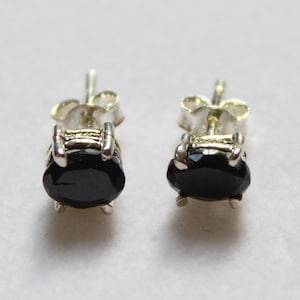 Natural Black Onyx Stud Earrings in 925 Sterling Silver - 2 pieces,Faceted Onyx Post Earrings - Faceted Stone Earrings,ruby Stone Earring