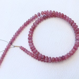 Natural Ruby Roundel Beads Necklace: Pink Gemstone, 18 inch