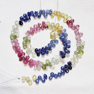 Rare Multi Sapphire Briolette Gemstone Faceted pear shape Beads multi Sapphire Necklace,Sapphire Pear Beads 6x4 mm--8x5 mm, 161 Pcs 140 Crt.