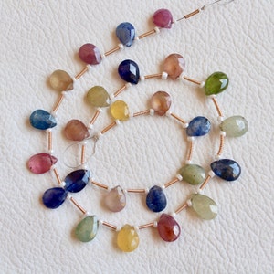 Wonderful Multi Sapphire Briolette Gemstone Faceted pear shape Beads multi Sapphire Necklace,Sapphire Pear Beads 7x10 mm--11x13 mm,25 Pieces
