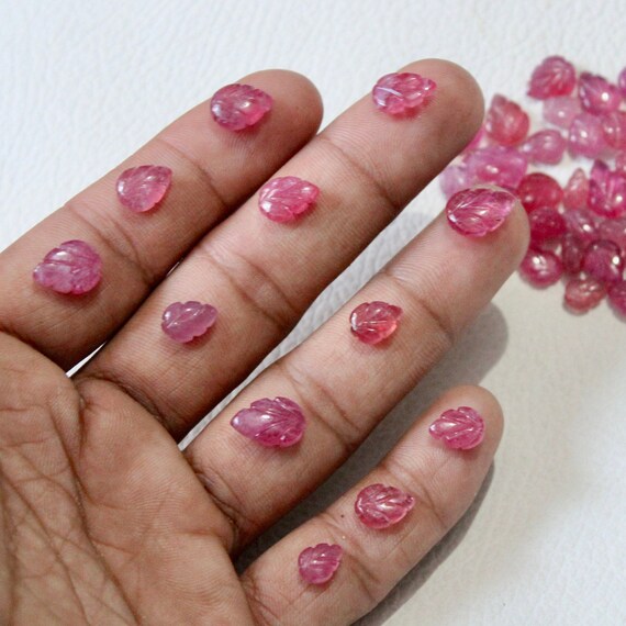 Pinkish Red RUBY Gemstone Carving : Natural Glass Filled Ruby Hand Carved Leaf Carving Shape  7x5x3 To 12x9x4 MM,,132.0 cts..