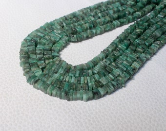 Natural Emerald Heishi square Beads, 100% Natural Stone (5-6 mm stone, 8'' strand), Smooth Beads,Plain Polished, Suitable to make necklace
