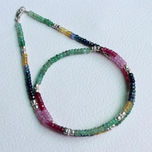 Ultimate Multi Sapphire Faceted Rondelle Beads, 4 mm Sapphire Rondelle Beads,18 inch Natural Sapphire Beads,Sapphire Beads Strand,80.5 cts