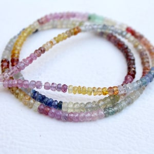 Wonderful Multi Sapphire Faceted Rondelle Beads, 3-3.5mm Sapphire Rondelle Beads, 18 inch Natural Sapphire Beads, Sapphire Beads Strand