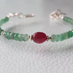 Natural Emerald Bracelet,Ruby ,1 Strand Bracelet Emerald Roundel Faceted Beads,Bracelet With 925 Silver,22 Centimeters,4.5-MM