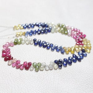 Rare Multi Sapphire Briolette Gemstone Faceted pear shape Beads multi Sapphire Necklace,Sapphire Pear Beads 6x4 mm--7x5-mm, 160 Pcs 136 Crt.