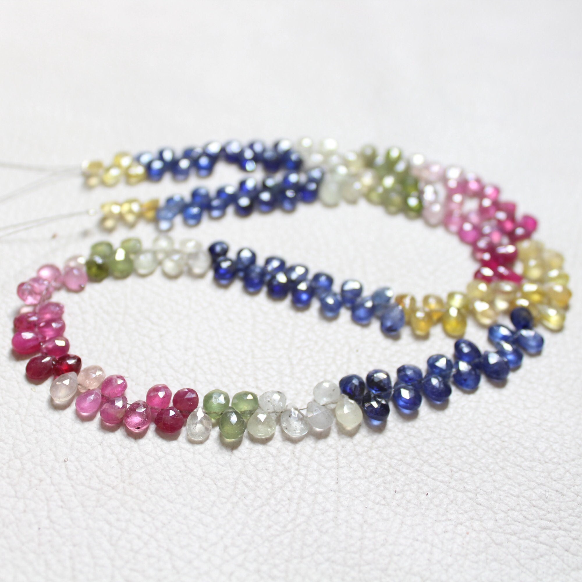 Multi Sapphire Briolette Beads: Faceted Pear Shape, 160 Pcs