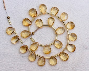 Faceted Citrine Pear Briolette Beads: Natural Yellow Gemstone (10x8-12x9 MM)