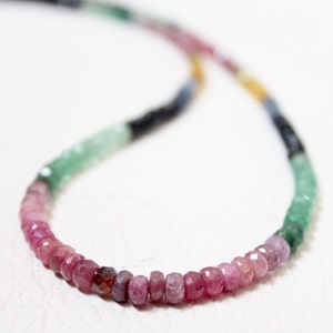 Natural Multi Sapphire Faceted Rondelle Beads, 3--4.5mm Sapphire Rondelle Beads, 16 inch Natural Sapphire Beads, Sapphire Beads 77 Crt..