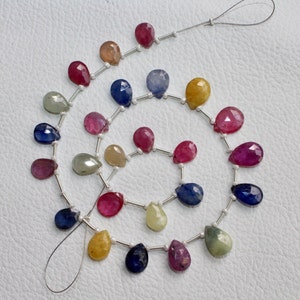 Rare Multi Sapphire Briolette Gemstone Faceted pear shape Beads multi Sapphire Necklace,Sapphire Pear Beads 7x10 mm--9x13 mm,25 Pieces