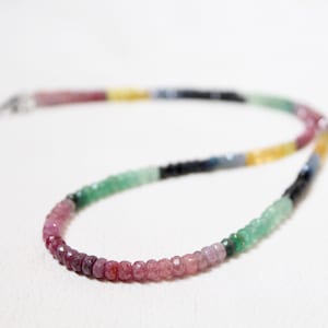 Natural Multi Sapphire Faceted Rondelle Beads, 3--4.5mm Sapphire Rondelle Beads, 18 inch Natural Sapphire Beads, Sapphire Beads , 82 Crt.