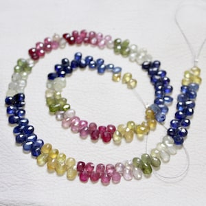 Rare Multi Sapphire Briolette Gemstone Faceted pear shape Beads multi Sapphire Necklace,Sapphire Pear Beads 4x6 mm--7x5 mm, 156 Pcs 129 Crt.