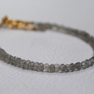 Faceted Labradorite Beads Bracelet: Natural Gemstone Jewelry, 3mm