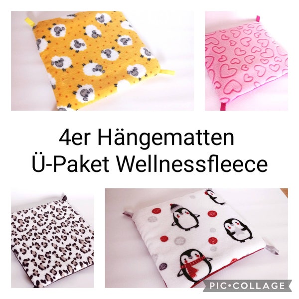 4er Hängematten Überraschungspaket Wellnesfleece für Meerschweinchen, Ratten und andere Kleintiere