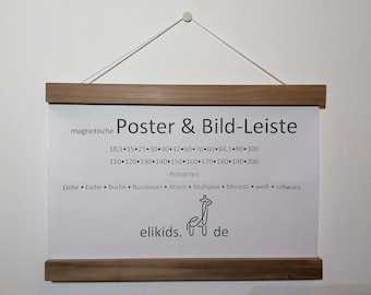 Magnetische Posterleiste aus Holz für Fotos, Poster & Kunstdrucke, Bilderleiste zur Aufhängung von Kinderkunst, Stark und Einfach montiert