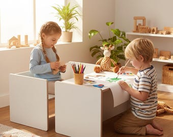 Eli Wooden Reversible Table – 4 Height Settings, for Children from 1.5 Years Old, Multifunctional Table as a Very Stable Montessori Furniture