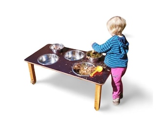 Children's mud table, available in three versions with 1-5 play bowls. Wooden water play table, sensory table, outdoor mud kitchen, water table, mud table