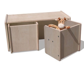 Eli-Kids Kinderset „2Mount“ Wendetisch und Wendehocker aus Holz, drehbar, multifunktional, stabil, kindgerecht, handgefertigt in Deutschland