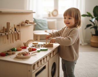 Eli-Kids Wooden Children's Kitchen – Play Kitchen for Children, Sturdy & Safe, Sustainable, High-Quality Design, Perfect for the Children's Room