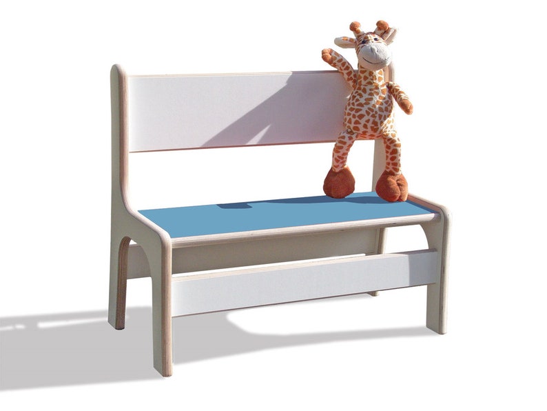 Eli-Kids children's bench white with colorful seat Hellblau