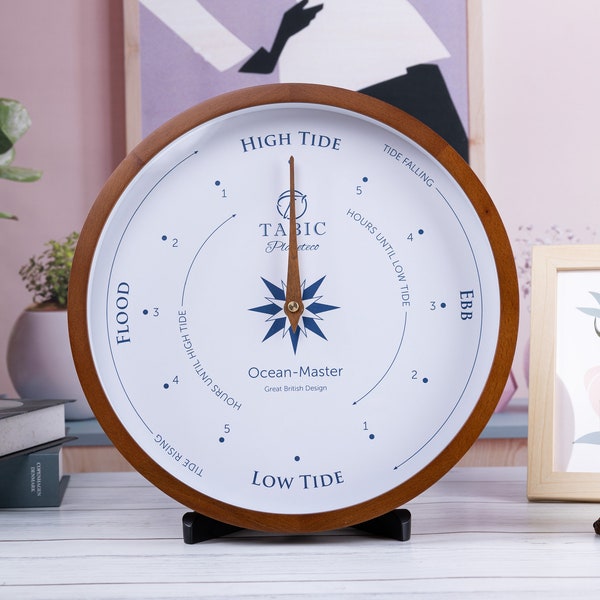TABIC Tide clock - handmade beech frame, home decor wall clock for sea ocean beach water enthusiasts.