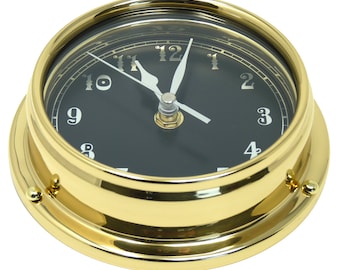 Tabic Prestige Arabic Clock in Solid Brass With Jet Black Dial. Heavy Brass Case (1/2kg) Handmade In England