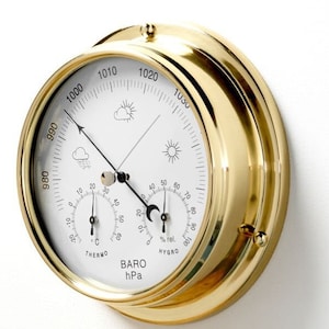 Tabic Solid Brass Barometer with built in Hygrometer and Thermometer, Heavy Lacquered Brass (1/2kg),  Handmade In England