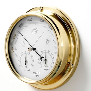 Tabic Solid Brass Barometer with built in Hygrometer and Thermometer, Heavy Lacquered Brass 1/2kg, Handmade In England image 1