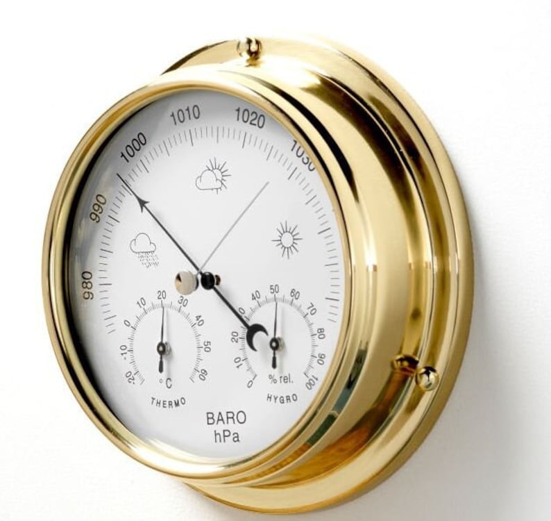 Tabic Solid Brass Barometer with built in Hygrometer and Thermometer, Heavy Lacquered Brass 1/2kg, Handmade In England image 1