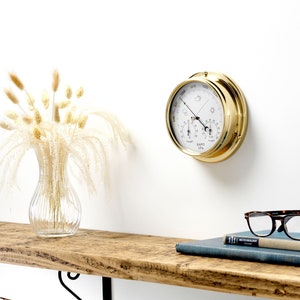 Tabic Solid Brass Barometer with built in Hygrometer and Thermometer, Heavy Lacquered Brass 1/2kg, Handmade In England image 2