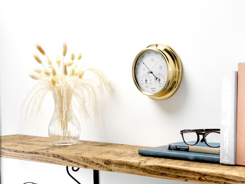 Tabic Solid Brass Barometer with built in Hygrometer and Thermometer, Heavy Lacquered Brass 1/2kg, Handmade In England image 2