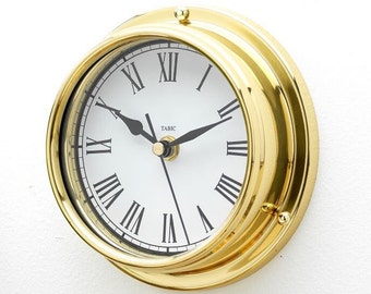 Tabic Classic Brass Roman Clock, Heavy Lacquered Brass (1/2kg), Handmade in England by Tabic