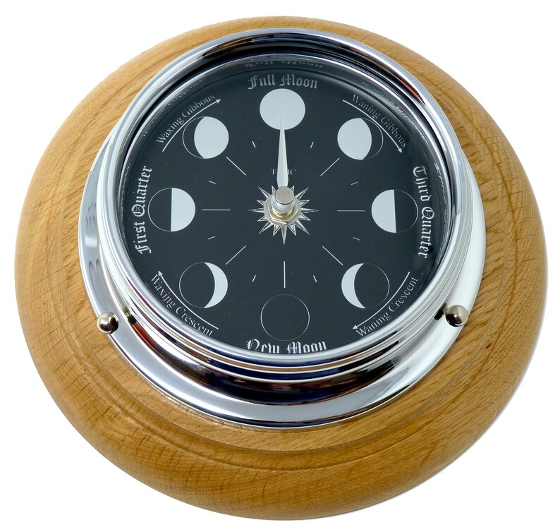 Tabic Handmade Prestige Moon Phase Clock in Chrome on an Etsy