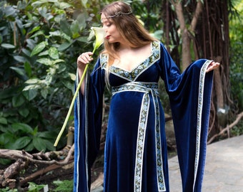 Elf dress –Velvet medieval dress- blue elf dress – Made to order