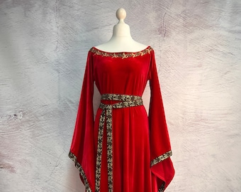 Red Elven Velvet Dress - Fantasy Galadriel Costume, Made to Order