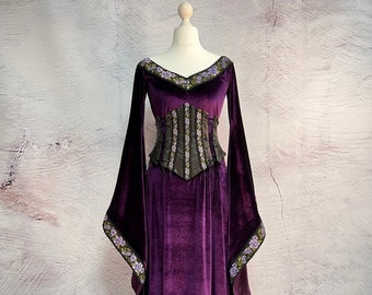 Violet Velvet Elven Dress with Corset – Medieval Wedding Gown
