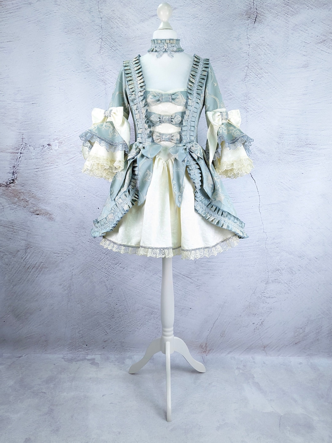 Sky Blue Rococo Mini Dress Marie Antoinette 18th Century