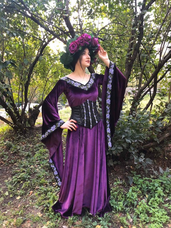 purple velvet gothic dress Halloween Gothic Purple Velvet Boned Slip Dress High-low Hem